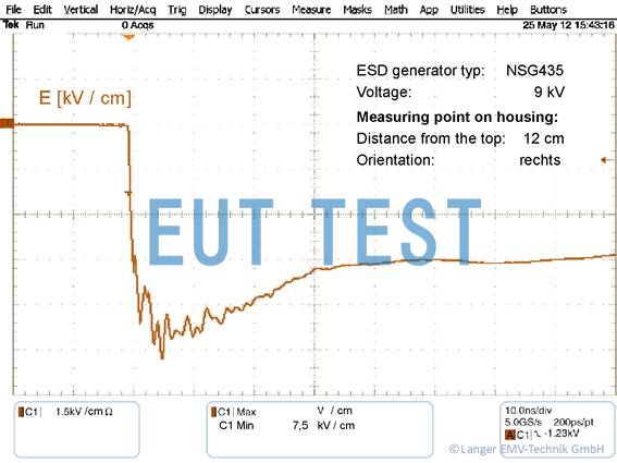 Fig. 9 Electric field at the rear of the NSG435 ESD generator at 9 kV.