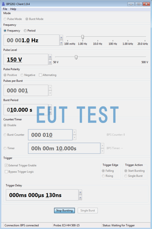 Configuration diagram of the BPS 202-client software when pulse group mode is selected