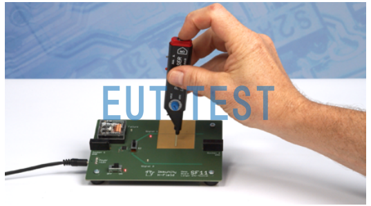 Using the P11 handheld probe to inject interference into an SF11 demo board