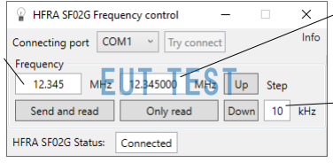 Test software HFRA SF02G Frequency control Setting the test frequency